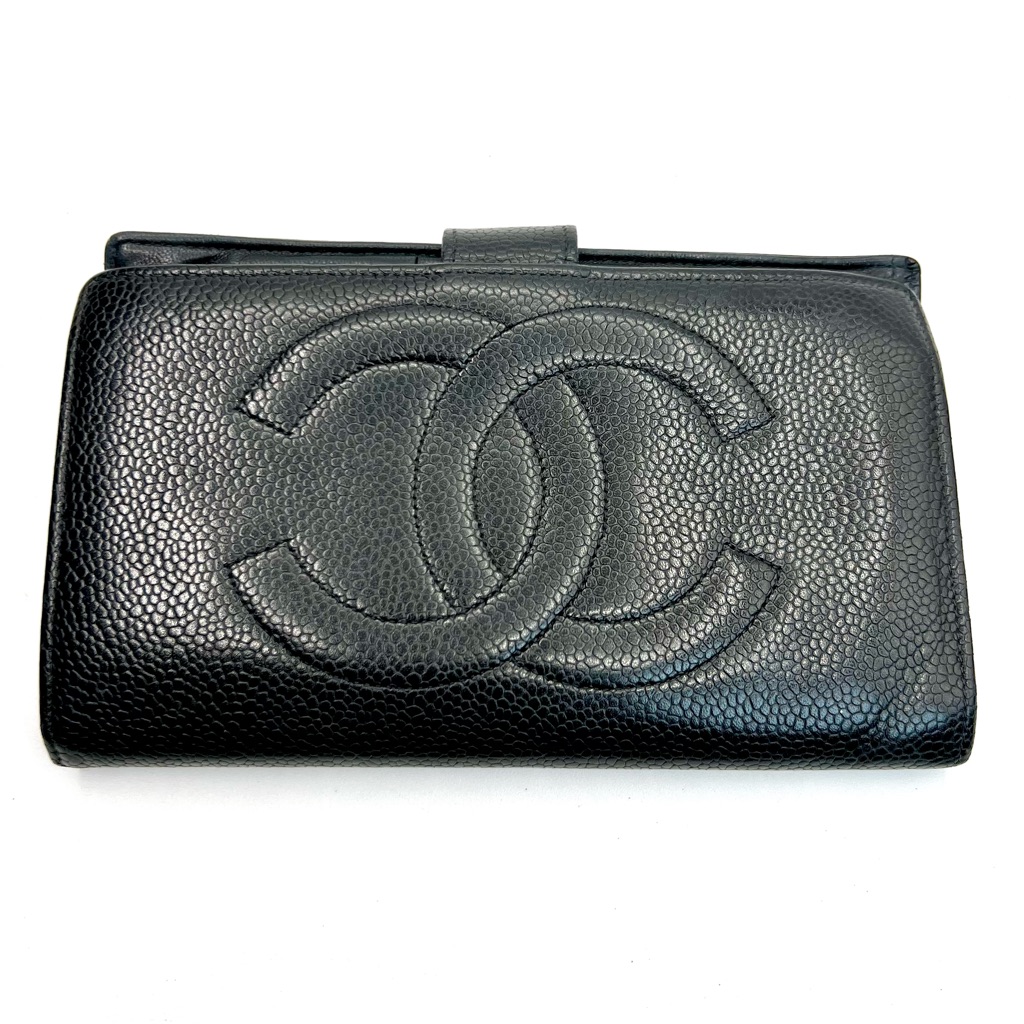 Chanel Black Caviar Leather Kiss Lock Wallet